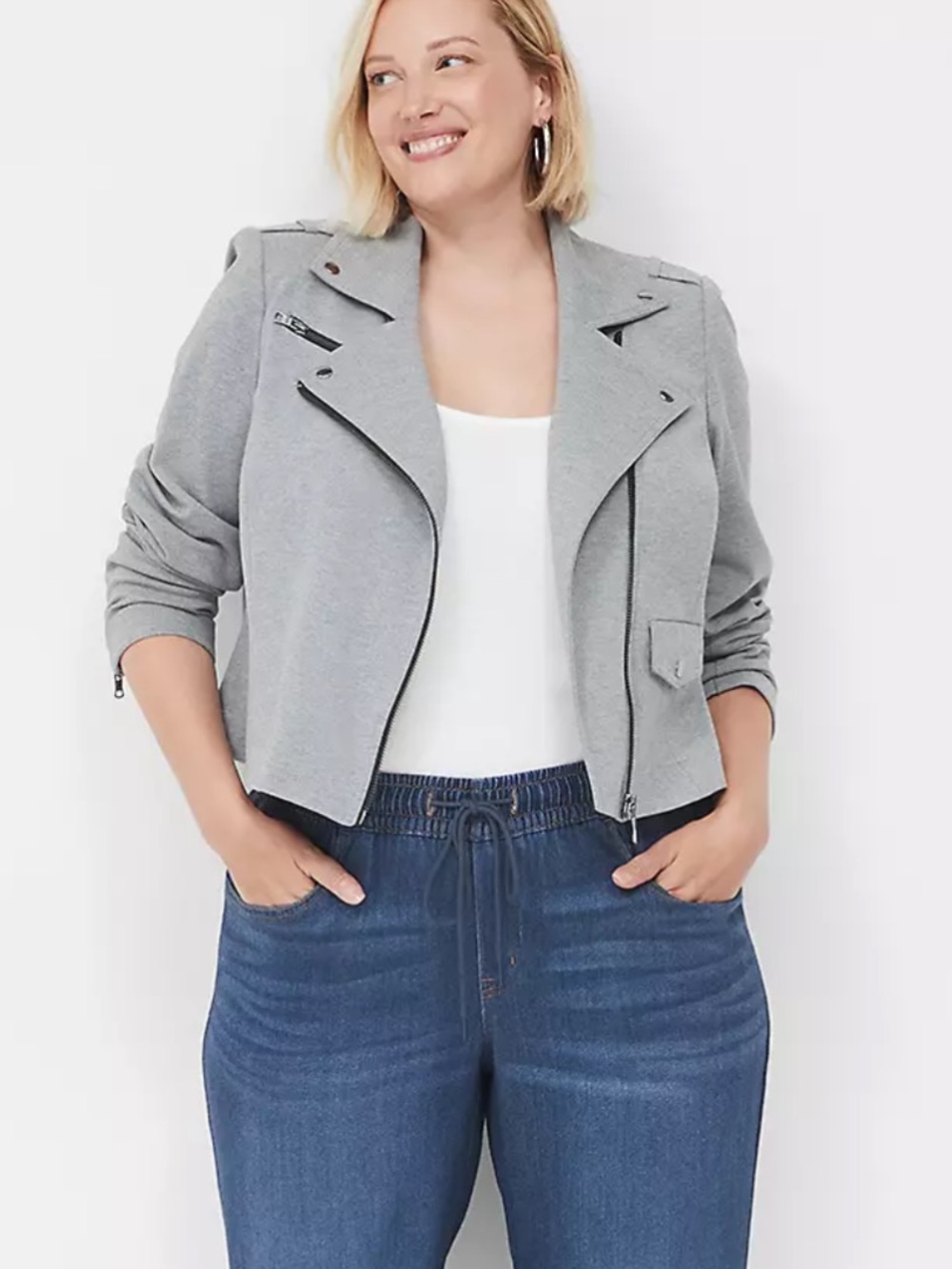 Lane Bryant Gray Ponte Biker Jacket - Size 16 NWOT